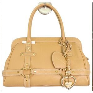 Samantha Thavasa Top Handle Handbag Beige Leather Y2K Style Dangle Charms Preppy